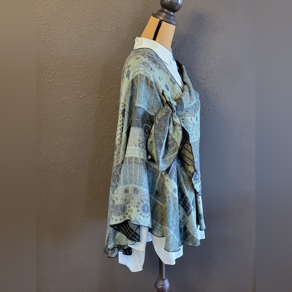 Cashmere Shawl/Wrap In Seafoam/Teal/Charcoal Geometric Design One Size - Picture 3 of 9